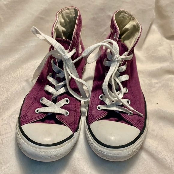 Converse All Star Sneakers 3Y fits Womens 5-6 Chuck Taylor Purple white Athletic - Picture 2 of 14